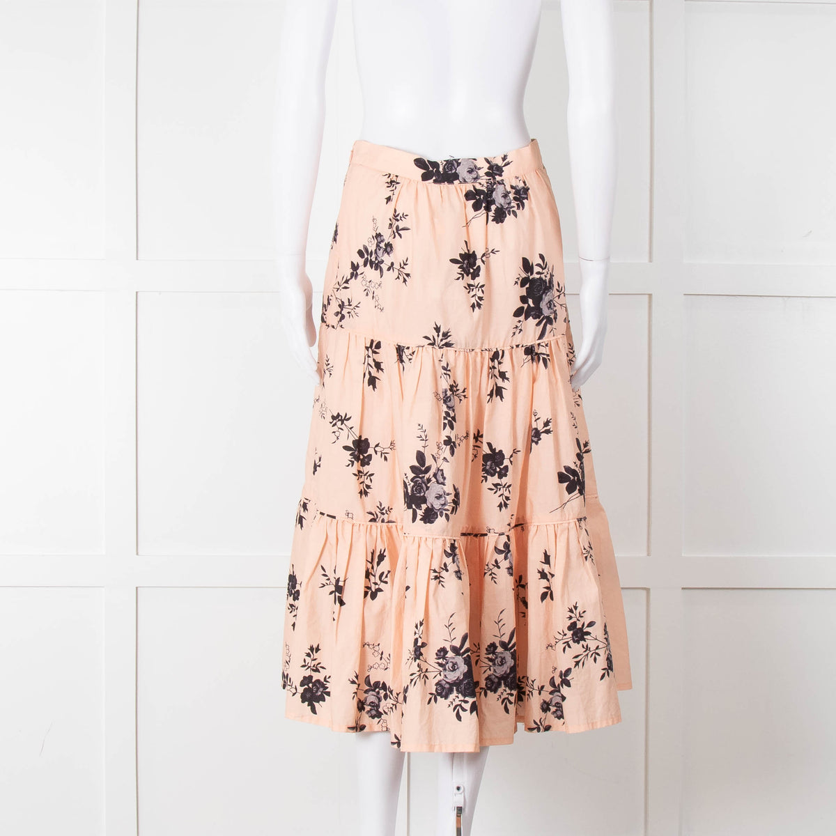 Custommade Peach Black Flowers Cotton Tiered Skirt