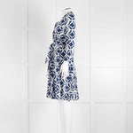 Diane Von Furstenberg White Blue Cotton Wrap Dress
