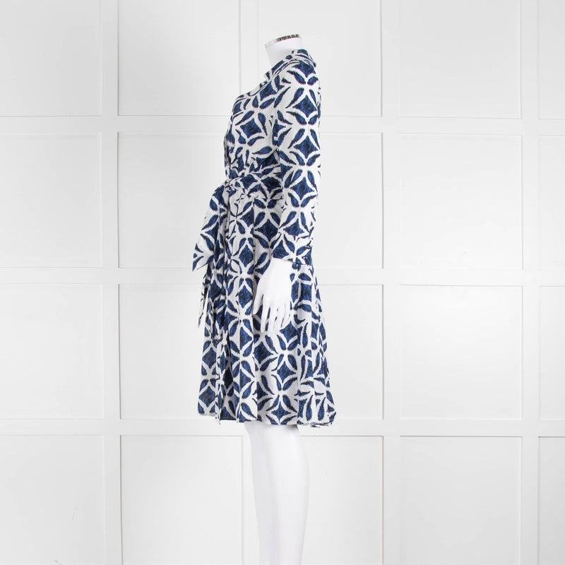 Diane Von Furstenberg White Blue Cotton Wrap Dress