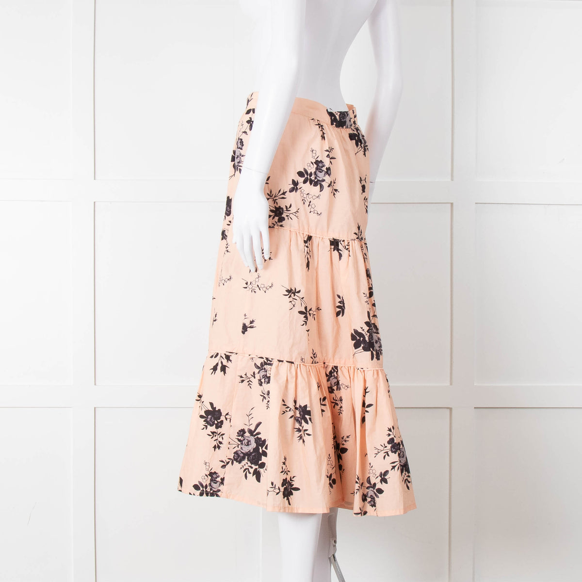 Custommade Peach Black Flowers Cotton Tiered Skirt