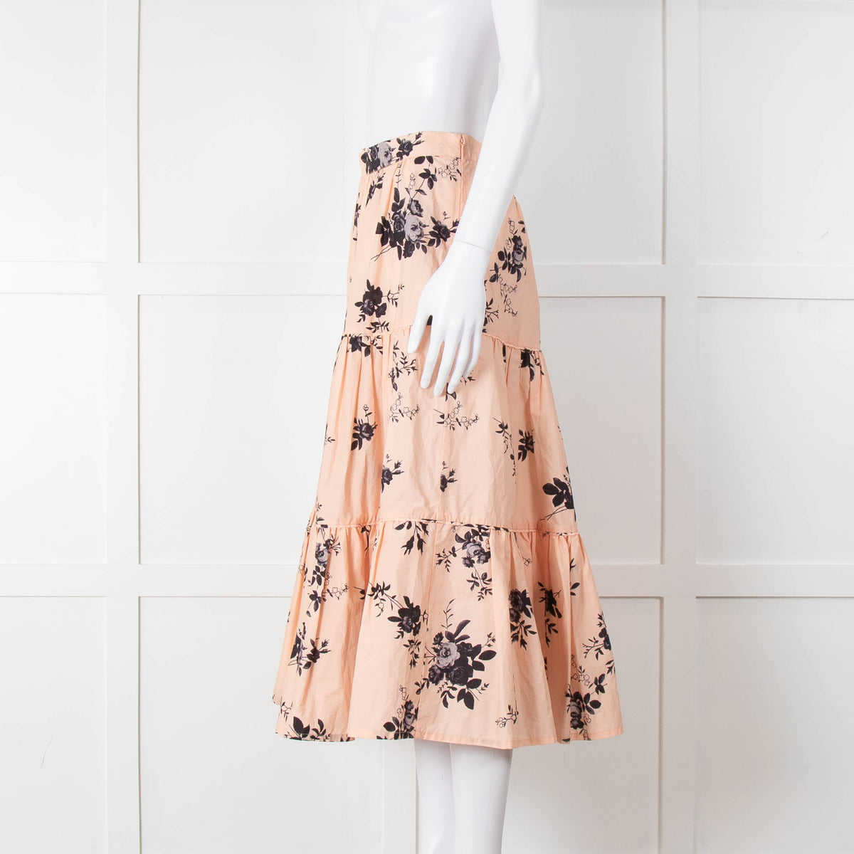 Custommade Peach Black Flowers Cotton Tiered Skirt