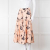 Custommade Peach Black Flowers Cotton Tiered Skirt