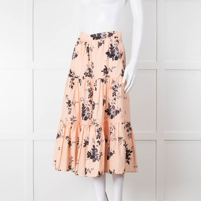 Custommade Peach Black Flowers Cotton Tiered Skirt