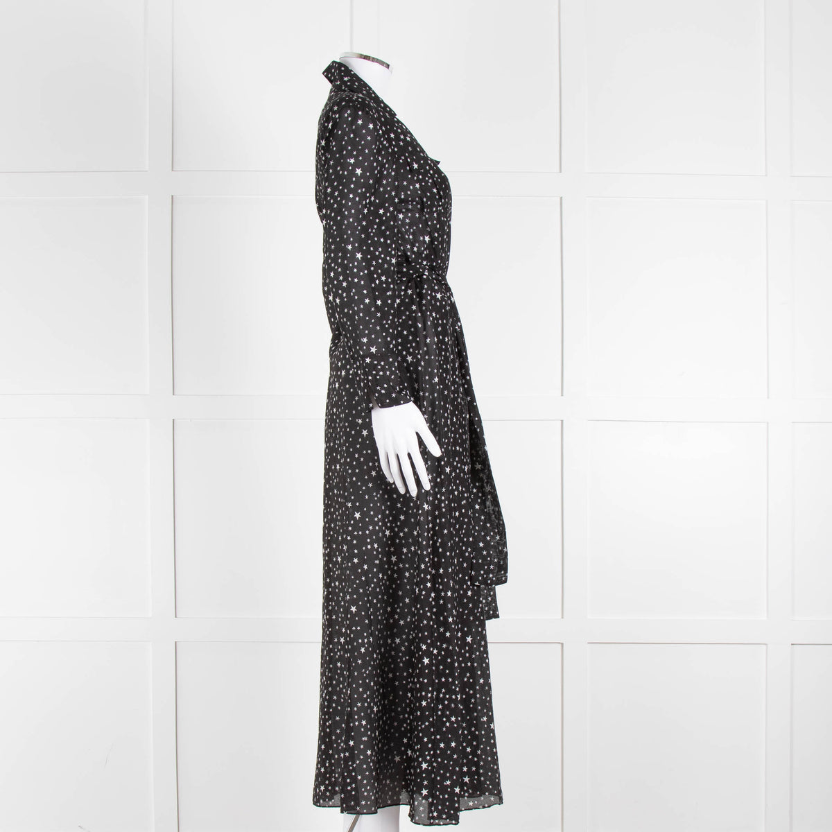 Diane Von Furstenberg Black White Star Print Cotton Blend Wrap Maxi Dress