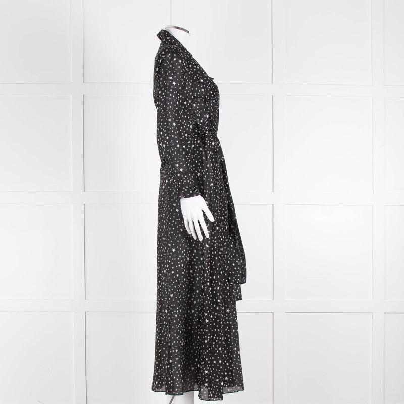 Diane Von Furstenberg Black White Star Print Cotton Blend Wrap Maxi Dress