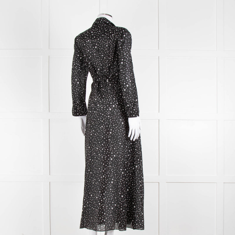 Diane Von Furstenberg Black White Star Print Cotton Blend Wrap Maxi Dress