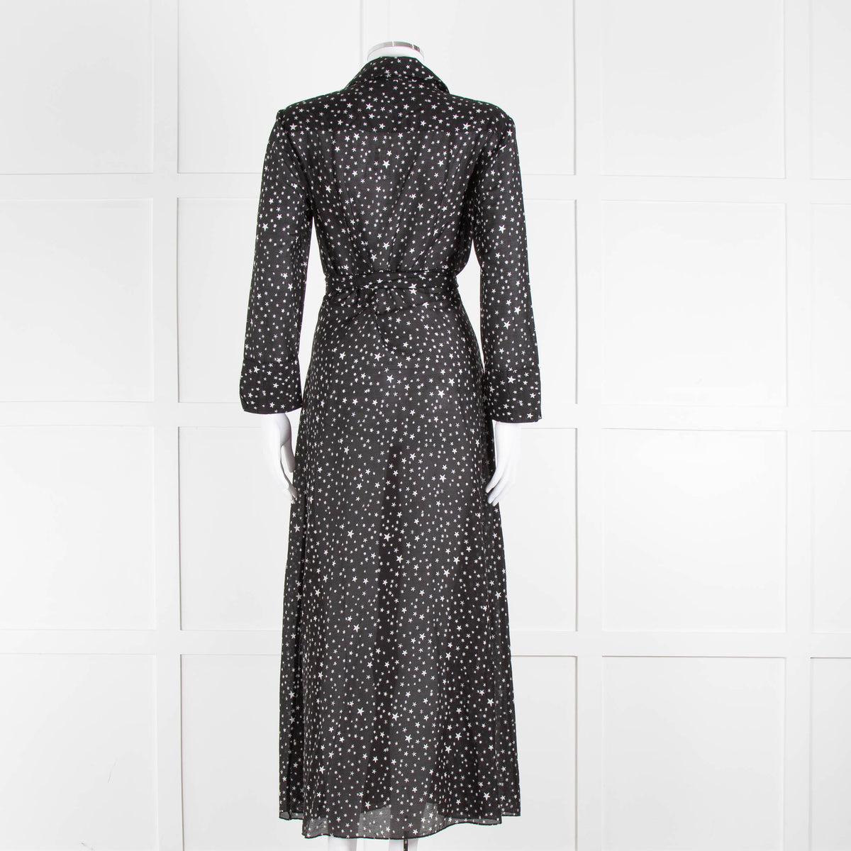 Diane Von Furstenberg Black White Star Print Cotton Blend Wrap Maxi Dress