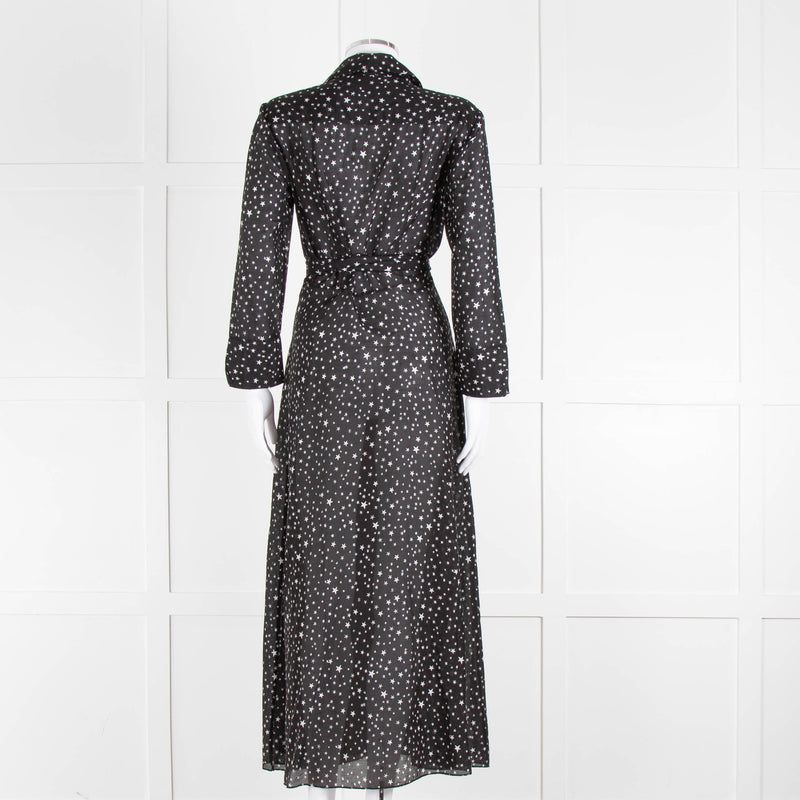 Diane Von Furstenberg Black White Star Print Cotton Blend Wrap Maxi Dress