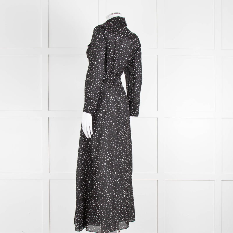 Diane Von Furstenberg Black White Star Print Cotton Blend Wrap Maxi Dress