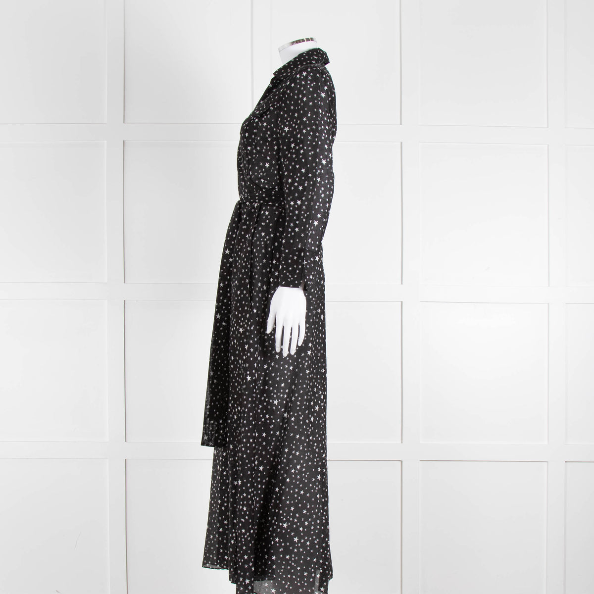 Diane Von Furstenberg Black White Star Print Cotton Blend Wrap Maxi Dress