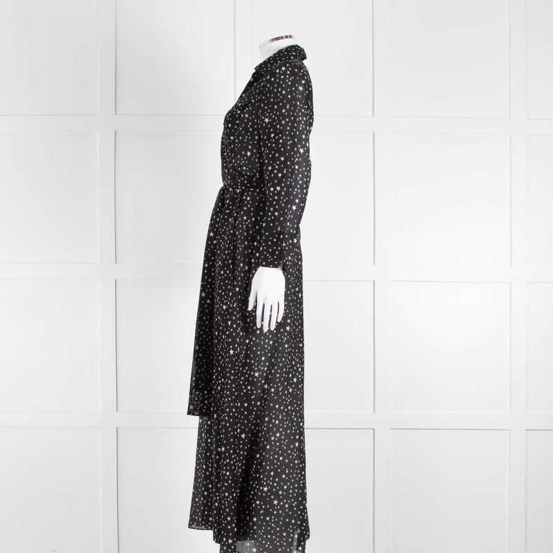 Diane Von Furstenberg Black White Star Print Cotton Blend Wrap Maxi Dress