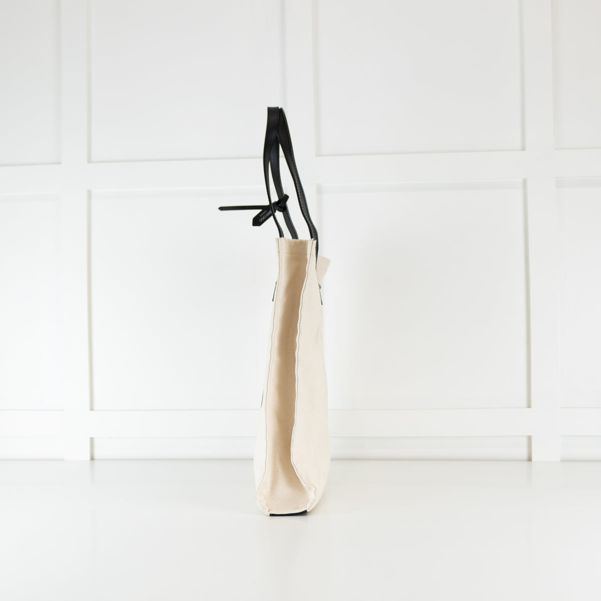 Jimmy Choo Cream Canvas Black Leather Handle Tote Bag