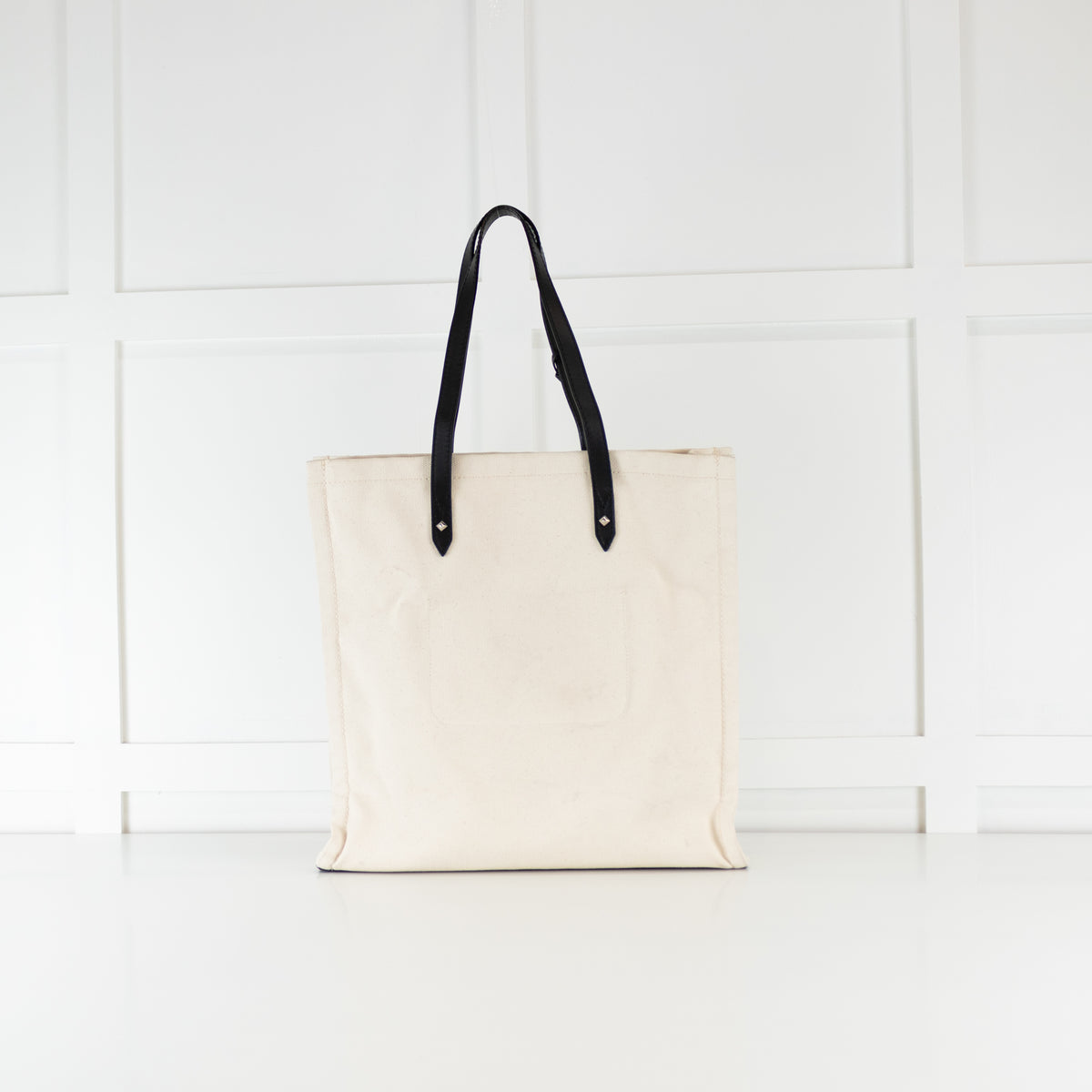 Jimmy Choo Cream Canvas Black Leather Handle Tote Bag