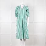Ganni Green and White Stripes Trapeze Style Dress