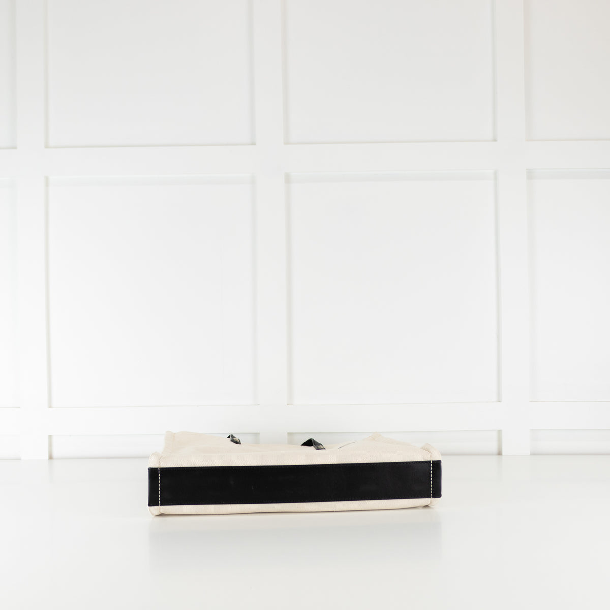 Jimmy Choo Cream Canvas Black Leather Handle Tote Bag