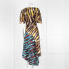 House of Holland Yellow, Blue and Black Tie Dye Draped Midi Dress