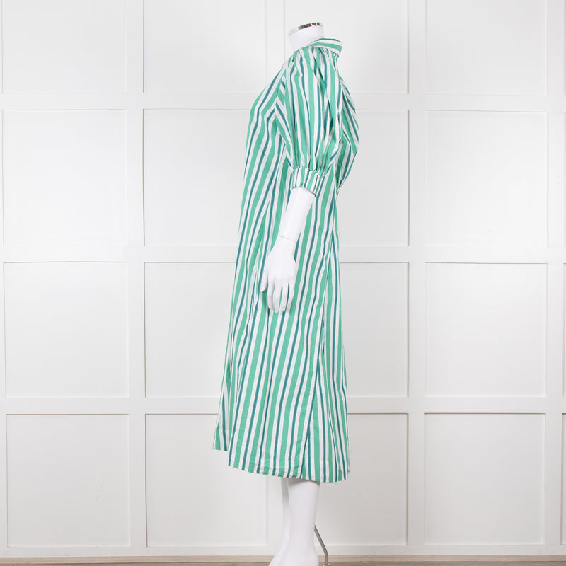 Ganni Green and White Stripes Trapeze Style Dress