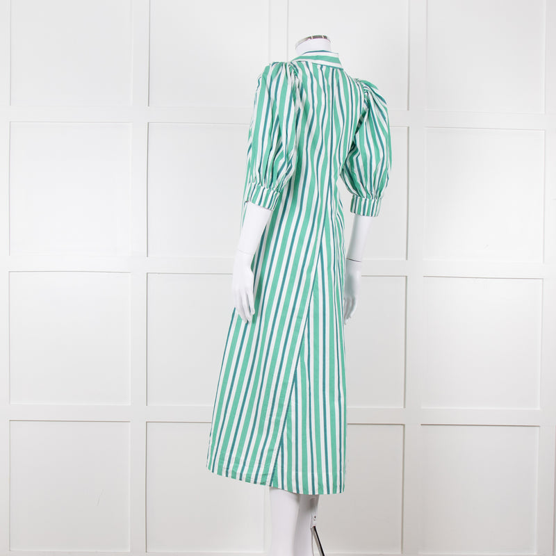 Ganni Green and White Stripes Trapeze Style Dress