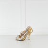 No 21 Gold Silver Leather Frill Trim Heeled Sandals