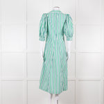 Ganni Green and White Stripes Trapeze Style Dress