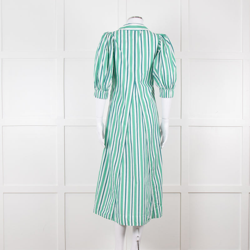 Ganni Green and White Stripes Trapeze Style Dress