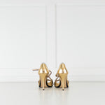 No 21 Gold Silver Leather Frill Trim Heeled Sandals