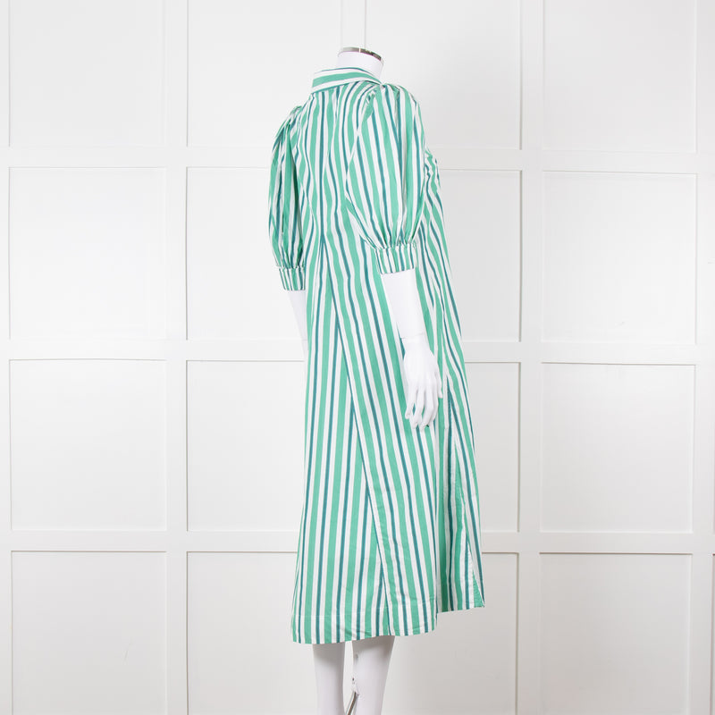Ganni Green and White Stripes Trapeze Style Dress