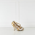 No 21 Gold Silver Leather Frill Trim Heeled Sandals