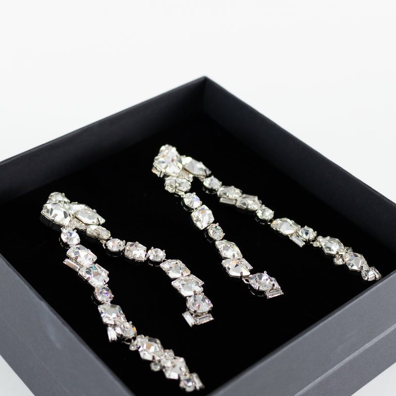 David Koma Silver Irregular Crystal Chandelier Clip-on  Earrings