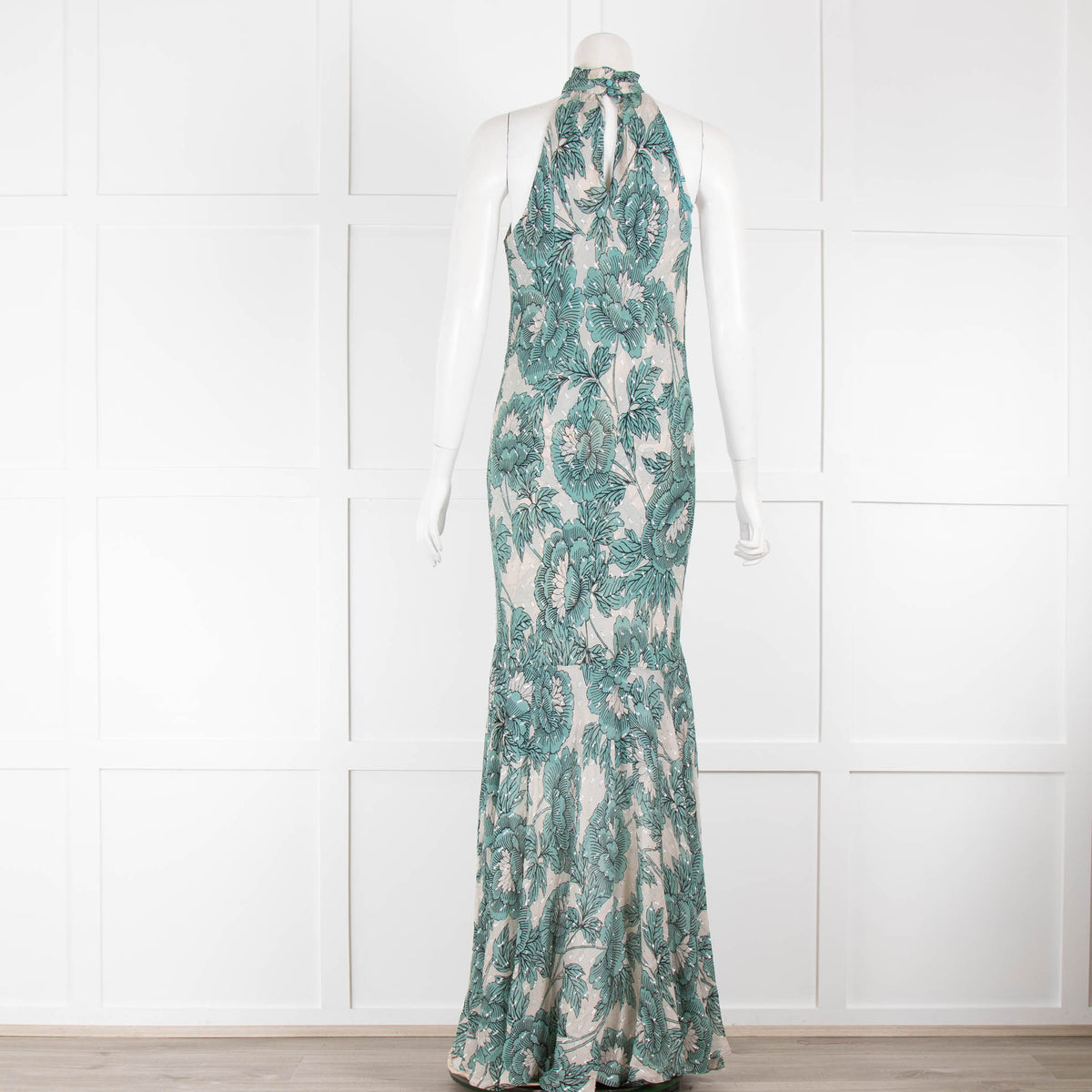 Diane Von Furstenberg Green & Beige Floral Halter neck Dress