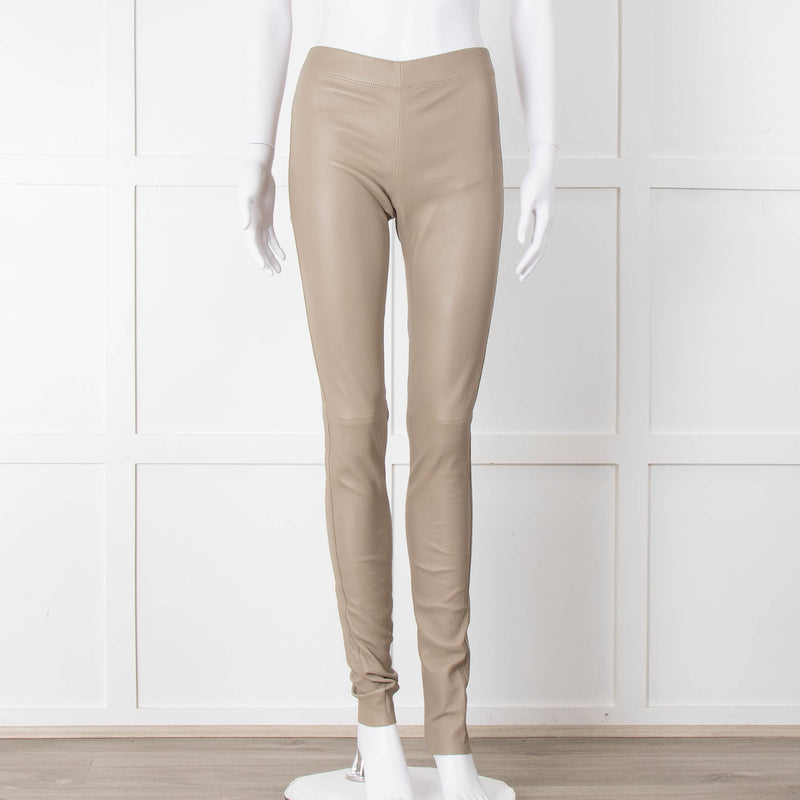 Joseph Beige Leather Stretchy Leggings