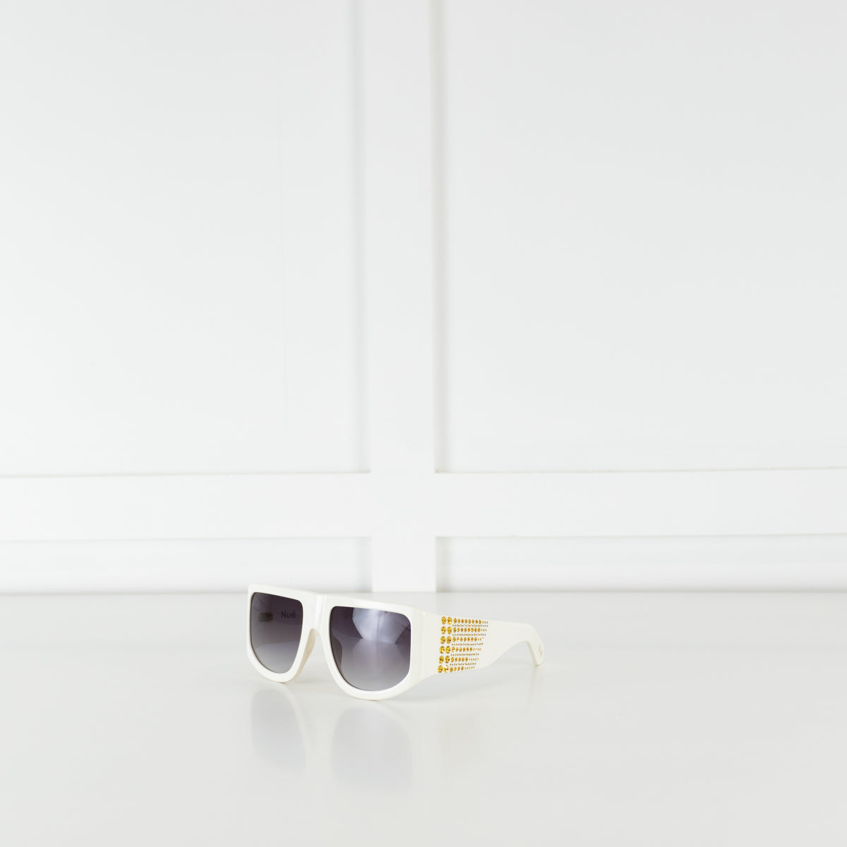 Nue Studio + Linda Farrow White Gold Crystals Oversized Sunglasses
