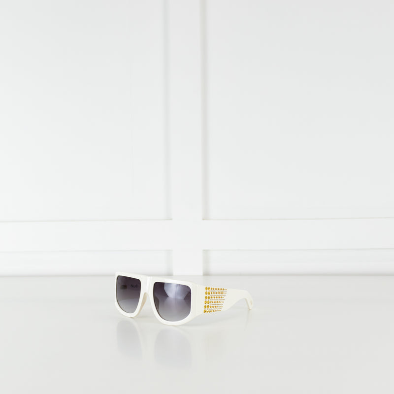 Nue Studio + Linda Farrow White Gold Crystals Oversized Sunglasses