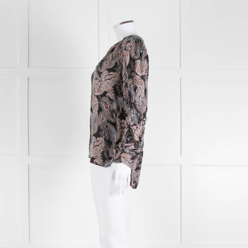 Dea Kudibal Stacey Silk Black Grey Pink Paisley Print  Blouse