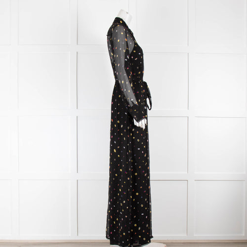 Diane Von Furstenberg Black Patterned Sheer Dress with Button Front & Belt