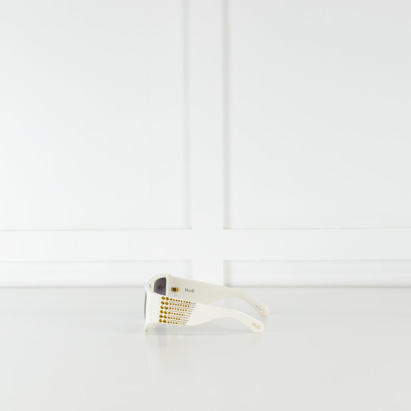 Nue Studio + Linda Farrow White Gold Crystals Oversized Sunglasses