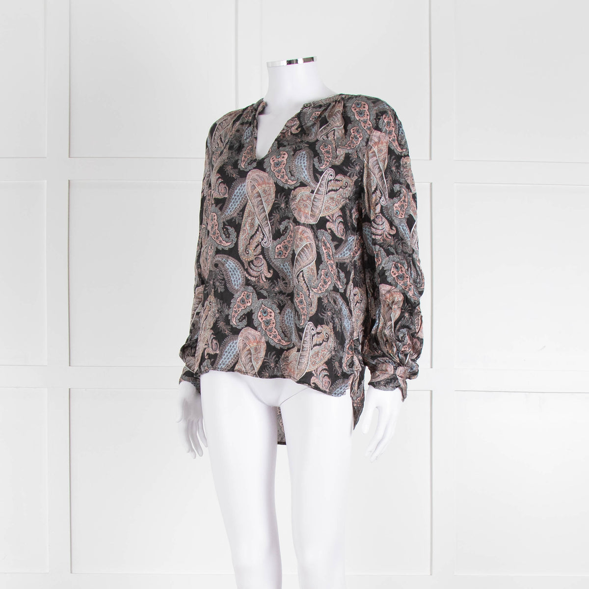 Dea Kudibal Stacey Silk Black Grey Pink Paisley Print  Blouse