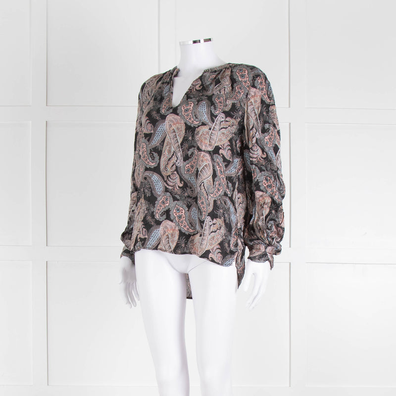 Dea Kudibal Stacey Silk Black Grey Pink Paisley Print  Blouse