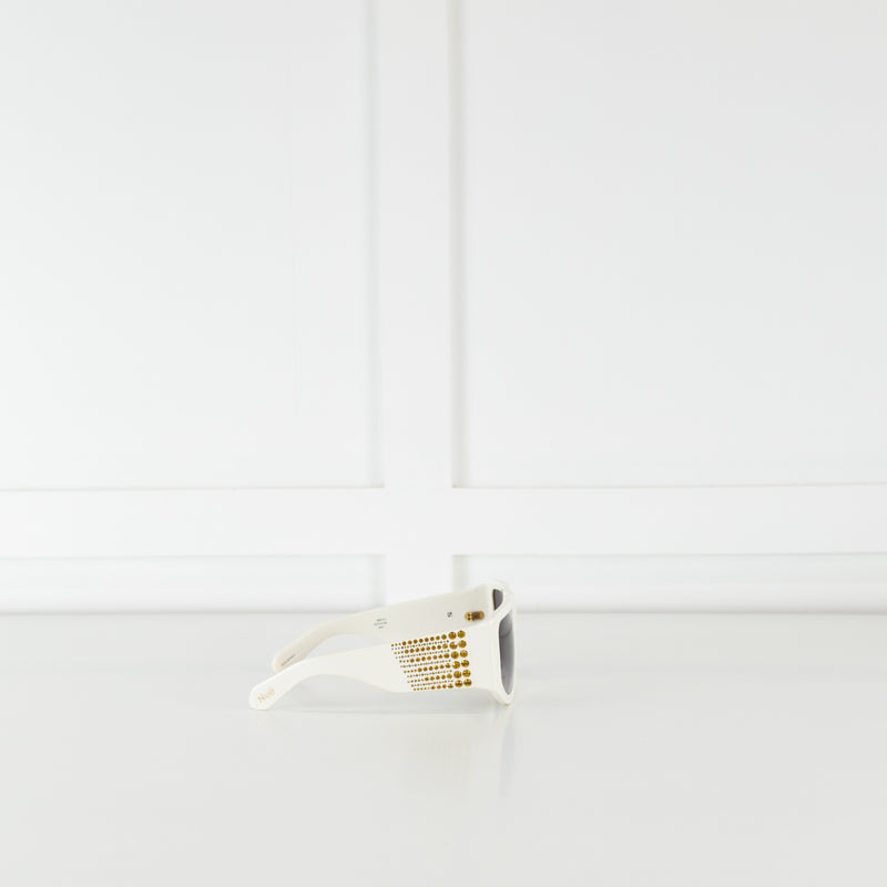 Nue Studio + Linda Farrow White Gold Crystals Oversized Sunglasses