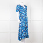 The Kooples Blue Floral Puff Sleeve Midi Dress