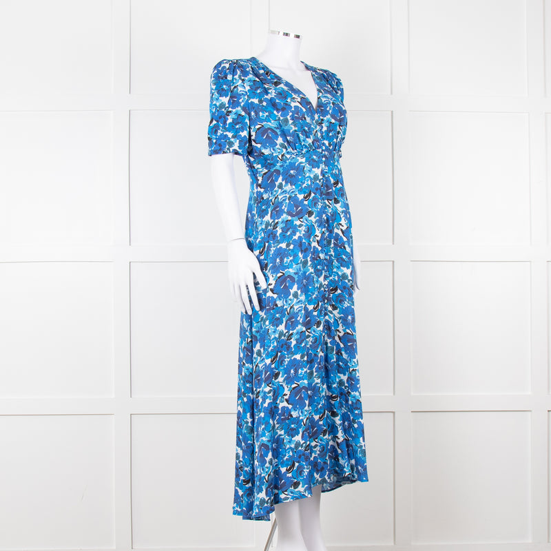 The Kooples Blue Floral Puff Sleeve Midi Dress