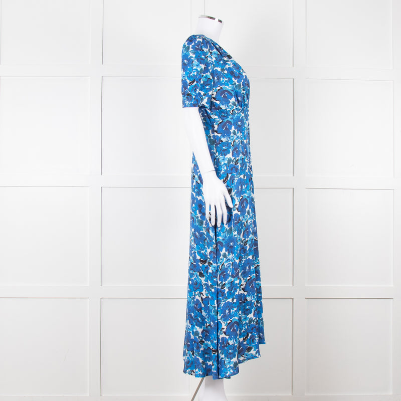 The Kooples Blue Floral Puff Sleeve Midi Dress