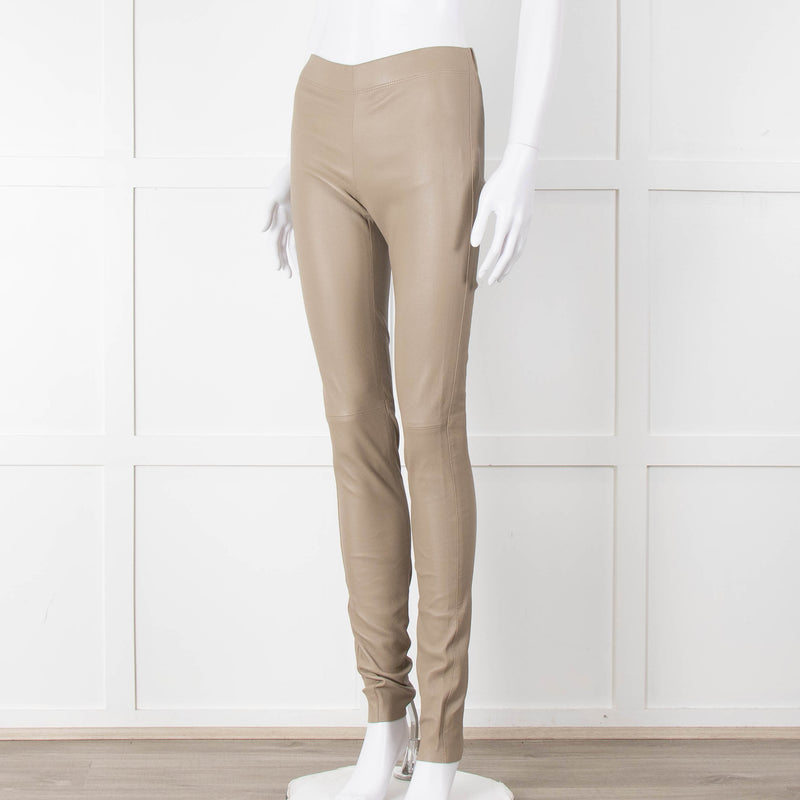 Joseph Beige Leather Stretchy Leggings