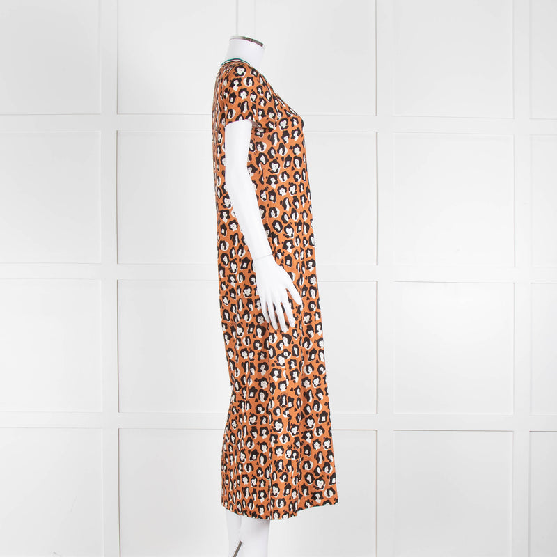 La Double J Porty Wing Orange Leopard Print Midi Dress