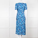 The Kooples Blue Floral Puff Sleeve Midi Dress