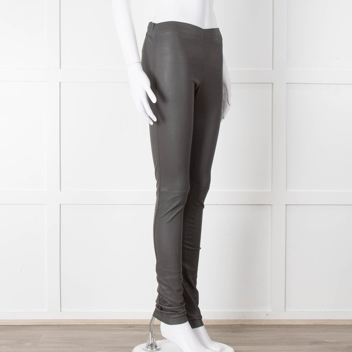 Joseph Grey Leather Stretchy Leggings