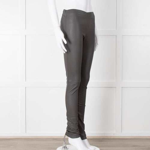 Joseph Grey Leather Stretchy Leggings