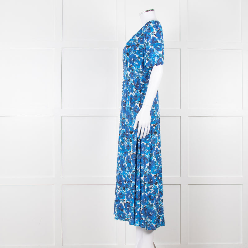 The Kooples Blue Floral Puff Sleeve Midi Dress