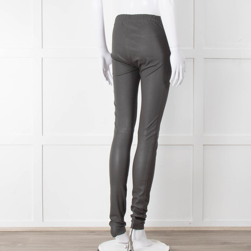 Joseph Grey Leather Stretchy Leggings