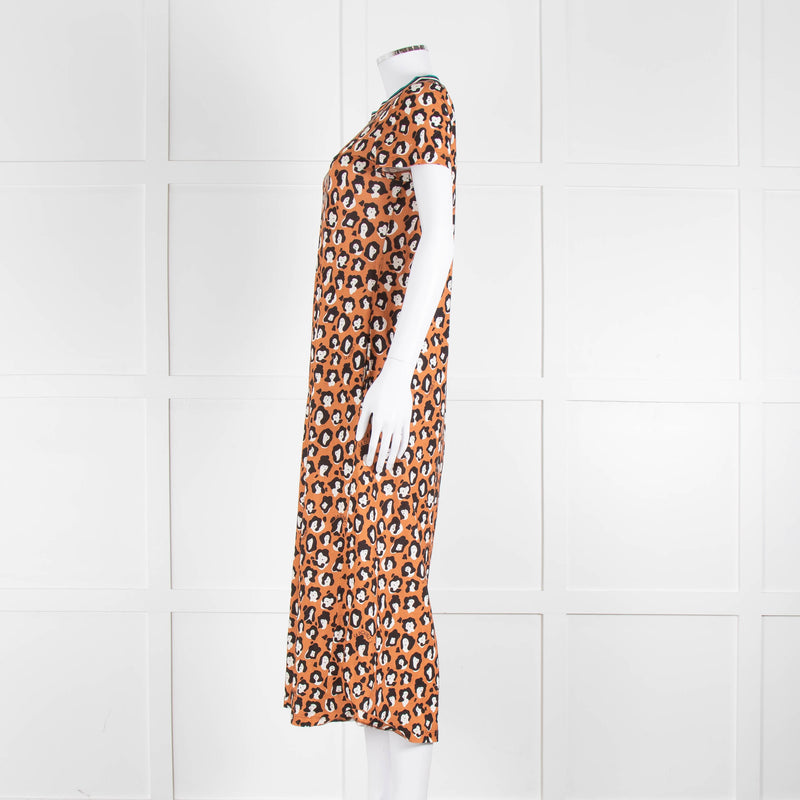 La Double J Porty Wing Orange Leopard Print Midi Dress